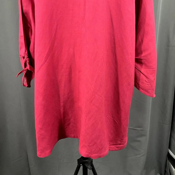 Avenue Top Women 22/24 Red Linen Floral Embroidery Button Up Ruched Sleeve Shirt - Picture 10 of 11